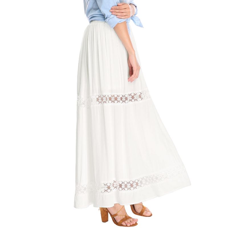 Allegra K Women's Lace Insert Vintage Swing A-Line Maxi Skirt with Elastic Waist, 5 of 8