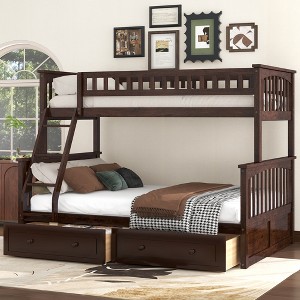 TIRAMISUBEST Twin over Full Bunk Bed Frame with 2 Drawers, Convertible Design from Bunk to 2 Platform Beds - 1 of 4