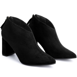 BLISSFUL STEP Pointed Toe Cutout Block Heel Ankle Booties for Women - 1 of 4