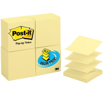 Post-it Pop-Up Notes, 3 x 3 Inches, Canary Yellow, 24 Pads with 100 Sheets Each