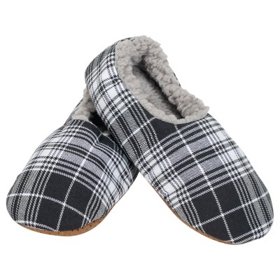Elanze Designs Black Plaid Mens Plush Lined Cozy Non Slip Indoor Soft Slippers - Large