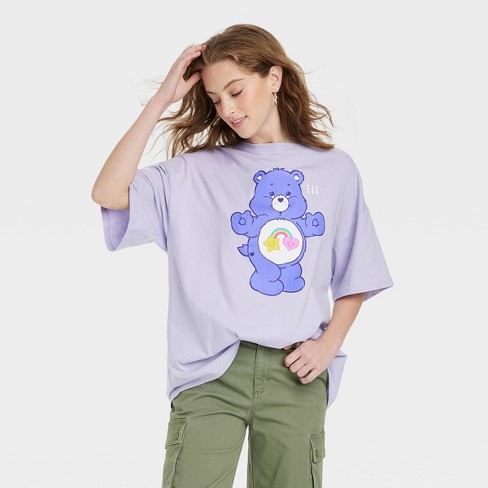 Women's Care Bears Hi Bye Oversized Short Sleeve Graphic T-Shirt - Purple S