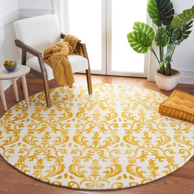 Ivory and Gold Hand-Tufted Round Wool Area Rug