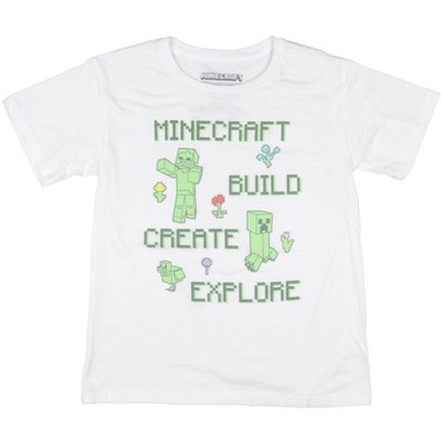 Minecraft Girls Build Create Explore Steve and Creeper Kids T-Shirt
