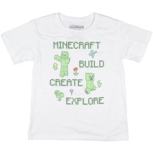 Minecraft Girls Build Create Explore Steve and Creeper Kids T-Shirt - 1 of 3