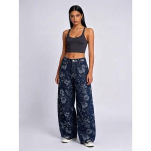 Cherie Code Women's High-Rise Floral Print Wide Leg Jeans