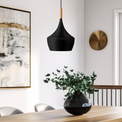 YANSUN 1-Light Industrial Farmhouse Hanging Kitchen Black Pendant Ceiling Light with Metal Dome Shade