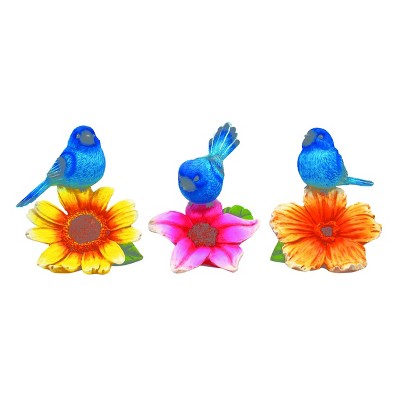 Transpac Resin Blue Birdie On Flower Set of 3 Spring Home Decorations