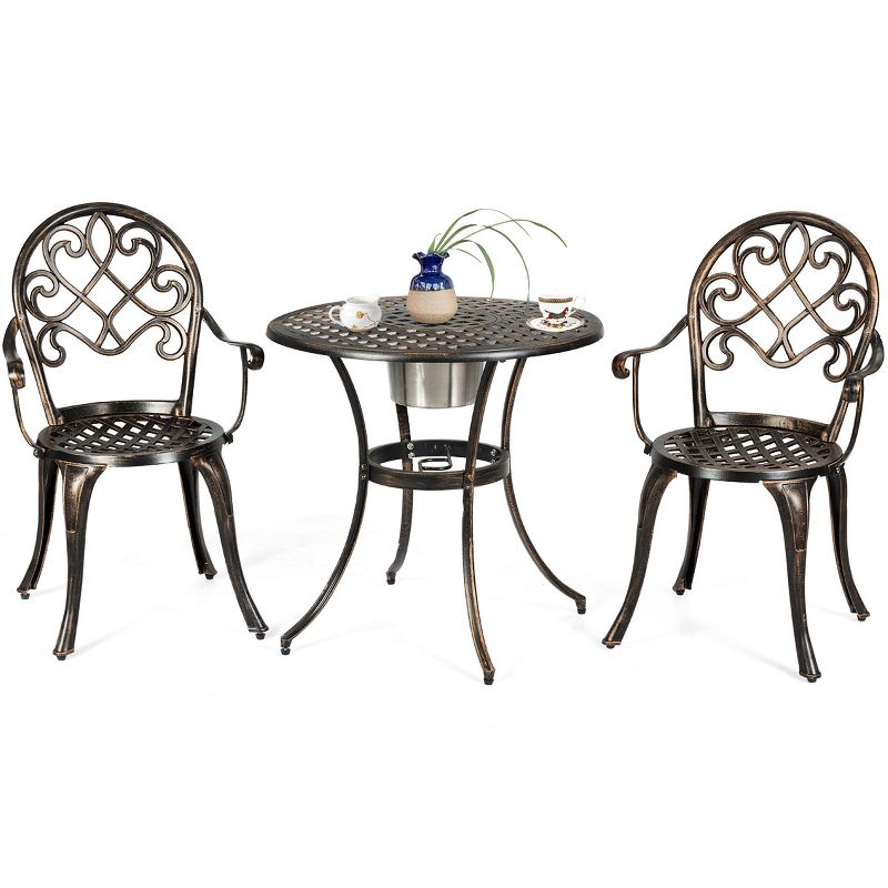 Tangkula Set of 3 Patio Cast Aluminum Dining Table Chairs Set, 4 of 10