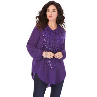 Roaman's Women's Plus Size Sequin Floral Tunic