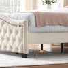 Bed Frame with Button Tufted Headboard, Velvet Upholstered Bed Frame with Wooden Slat Support, Under Bed Storage, No Box Spring Needed, Beige - 3 of 4