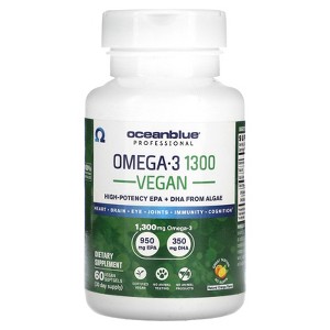 Oceanblue Professional Vegan Omega-3 1300-60 Count - Plant-Based Fish Oil Alternative, High-Potency Vegan DHA EPA Algae Oil Supplement - 30 Servings - 1 of 2