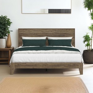 Galano Payne Luxe Platform Bed with Headboard in Oslo Oak, Black Oak, Concrete Gray, Dusty Gray Oak, Knotty Oak, Amber Walnut - 1 of 4