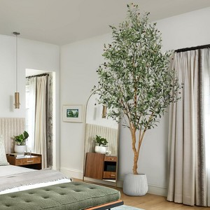 7ft Tall Artificial Olive Plants - Fake Topiary Silk Tree with Natural Wood Trunk and Lifelike Fruits for Home Office Decor - 1 of 4