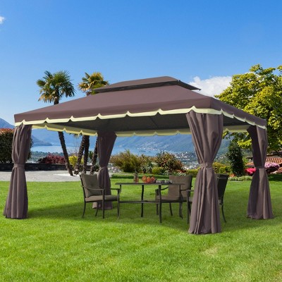 Coffee Brown Aluminum Outdoor Gazebo with Netting and Curtains