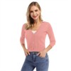 Clearlove Women's Cropped Bolero Cardigan – 3/4 Sleeve V-Neck Basic Classic Casual Button Down Knit Soft Sweater Top - 2 of 4