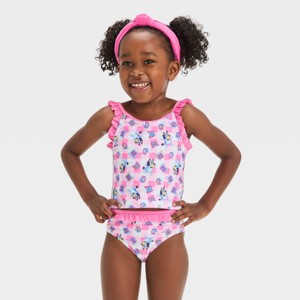 Toddler Girls' Bluey Gingham Tankini Set - Pink - 1 of 3