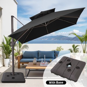 11FT Square Double Top Cantilever Umbrella Outdoor 360° Rotation 6 Heights Adjustable Offset Umbrella with Metal Pole Cantilever with Base - 1 of 4