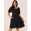 INSPIRE CHIC Women's Square Neck Puff Short Sleeve Smocked Back Ruffle Midi A-Line Casual Dress - 3 of 4