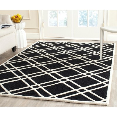 Hand-Tufted Black and Ivory Wool Geometric Area Rug