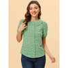 Allegra K Women's Floral Pleated Collar Puff Sleeves Button Down Shirt - 2 of 4