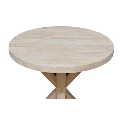 Sierra Round Natural Wood End Table with Crisscross Base