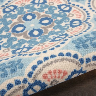 Blue Floral Rectangular Synthetic Indoor/Outdoor Rug