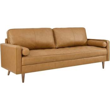 Modway Valour 88" Modern Style Leather and Dense Foam Sofa in Tan Finish