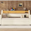 Angel Sar Twin Daybed with Trundle, Charging Station&LED RGB Lights, Upholstered Daybed with Bronze Nail Head Trim - 3 of 4