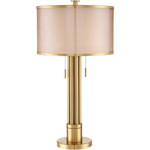 Possini Euro Design Granview Modern Table Lamp 32 1/2" Tall Brass Column Taupe Organza Outer Off White Linen Inner Drum Shade for Bedroom Living Room - 1 of 4