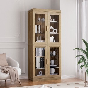 PexFix 67"x31"x16" Wood Accent Cabinet with Adjustable Shelves in Natural Color - 1 of 4