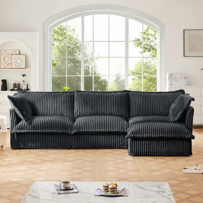 Oversized 120" Corduroy Slipcovered L-Shaped Modular Sectional Sofa with French Edges and Removable Covers, 4-Piece Free combination