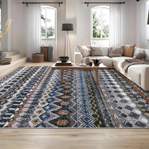 COZONY Vintage Geometric Area Rug Runner, Low Pile Washable Carpet Mat with Non Slip Backing - 1 of 4