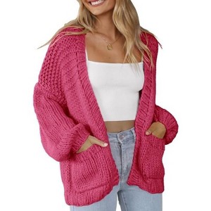 Womens Sweater Cardigan Open Front Pocket Cardigan Knit Sweater Tops - 1 of 2