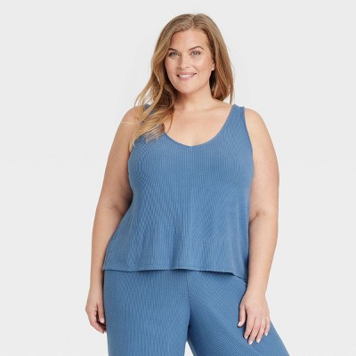 Women's Cozy Ribbed Pajama Tank Top - Auden™ Blue 2X