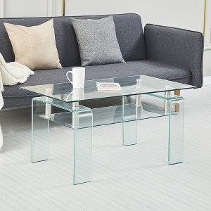 VYNXARIA Modern Rectangle Clear Glass Coffee Table with 2-Tier Storage - 1 of 4
