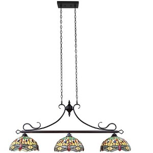 Chloe Lighting Empress Dragonfly Tiffany-Style Dark Bronze 3 Light Island Pendant 48" Wide - 1 of 4