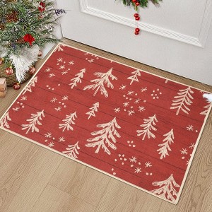 Christmas Tree Home Decor Doormat Low Pile Non Slip Christmas Winter Welcome Floor Carpet Modern Doormat for Entrance Hallway Bedside,Red/1'8"x2'8" - 1 of 4