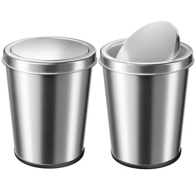 LunaLulinlk Small Trash Can with Swing Lid 1.7 Gallons 2 Pack Stainless Steel Wastebasket with Lid, Cylindrical Garbage Can