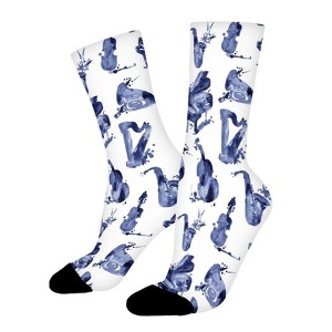 Blues Saxophone Piano Cello Bass Women Printed Crew Socks Funny Funky Socks Soft Polyester Novelty Gifts for Artists Men - 1 of 1