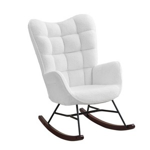Hyleory Modern Rocking Chair, Teddy Velvet Upholstered Accent Chair - 1 of 4