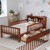 JUJABU Twin Size Bed with Headboard Storage Rack, 2 Under-Bed Drawers & 3-Side Safety Guardrails - 3 of 4