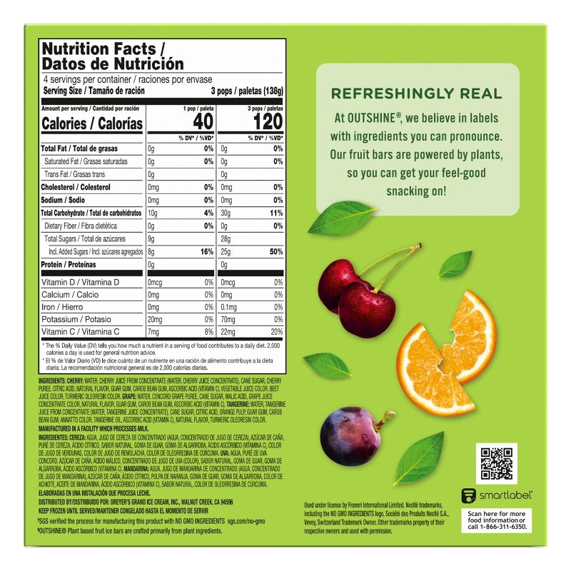 Outshine Cherry/Tangerine/Grape Frozen Fruit Bars - 18oz/12ct, 3 of 10