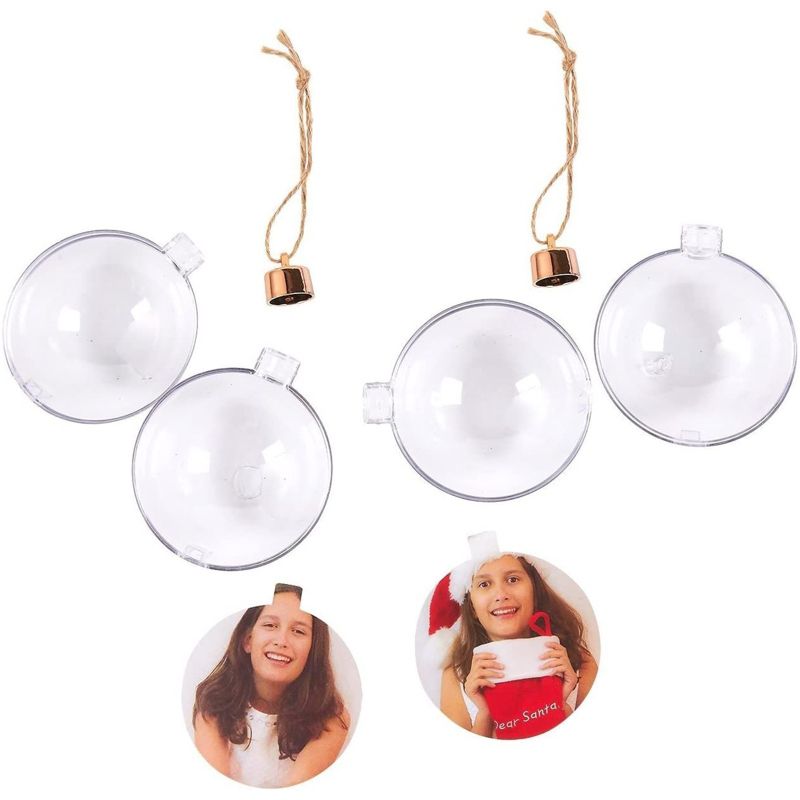 Juvale 4 Pack Clear Hanging Photo Ornament Balls for Christmas Tree Decorations, Holiday Decor, 2.75 x 4.7 in, 5 of 8