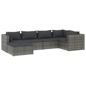 vidaXL Patio Lounge Set Outdoor Sectional Sofa Set Table Garden Poly Rattan - Gray and Anthracite 3x Corner 2x Middle Footrest - 1 of 4