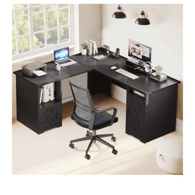 60 Inch L Shaped Desk Corner Computer Desk With File Drawer And Storage Cabinet For Home Office, Study Room