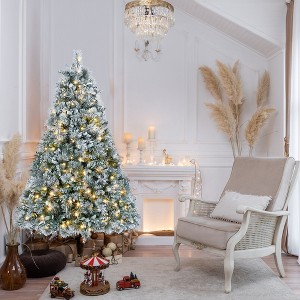 Whisen 4FT Flocked Christmas Tree with Pine Needles, Eucalyptus Leaves, 404 Tips, Hinged Branches & Metal Stand - 1 of 4