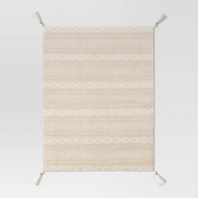 Cotton Printed Placemat with Tassels Beige - Threshold™: Geometric Dobby Design, Traditional Square, Machine Washable