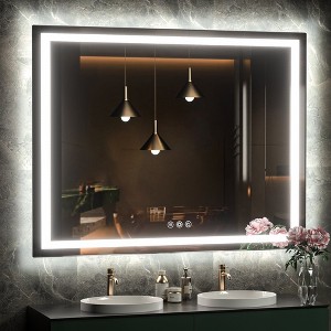 Keonjinn LED Bathroom Vanity Wall Mirror, 3 Color Temperatures Dimmable, Frontlit & Backlit, Double Lights Strips - 1 of 4