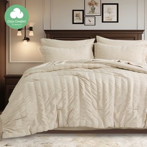 Cozy Comfort Sage Green Queen Size Comforter Set - Bed in a Bag 7 Pieces Stripes Seersucker Bedding Set, Soft Lightweight Down Alternative Comforter, - 1 of 4